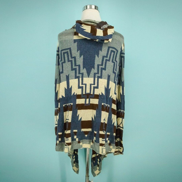 Tasha Polizzi Size Medium M Blue Open Draped Southwest Aztec Cardigan Sweater - Picture 2 of 4